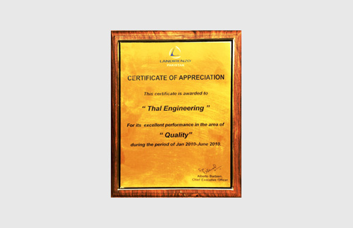 Quality appreciation certificate